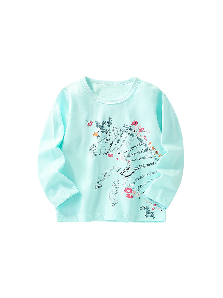 Baby Girl Autumn Cartoon Pattern Crewneck Casual Shirts-2