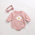 Baby Girl Solid Color Floral Embroidered Design Onesies With Pocket-3