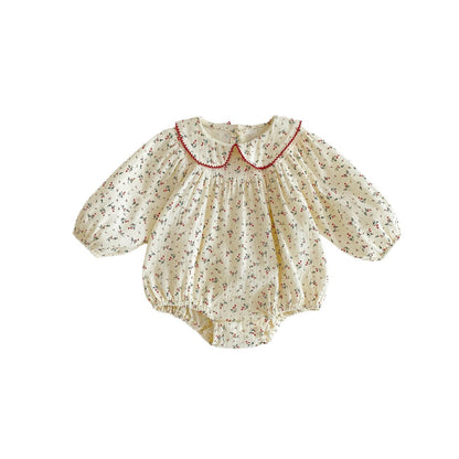 Spring New Arrival Baby Girls Floral Long Sleeves Peter Pan Collar Onesie-3