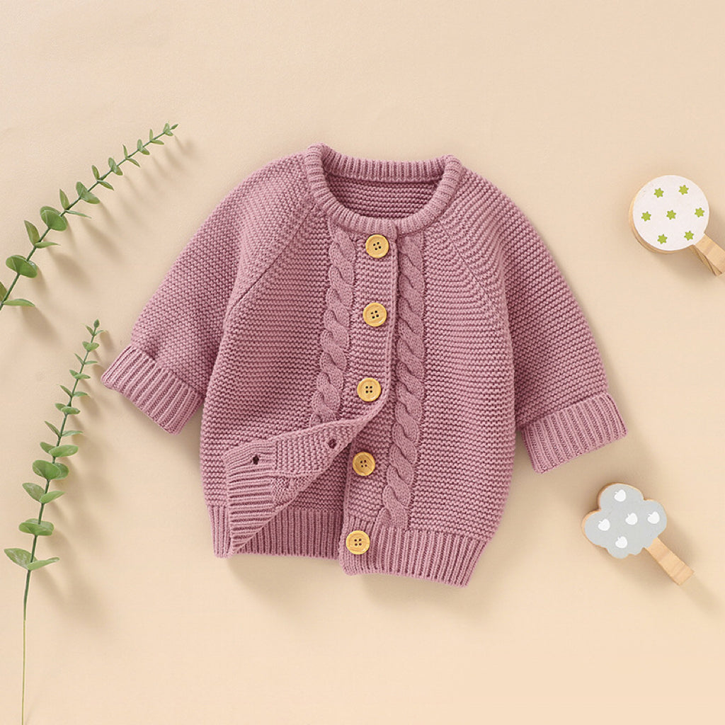 Baby Solid Color Long Sleeve Handmade Knitted Cardigan-3