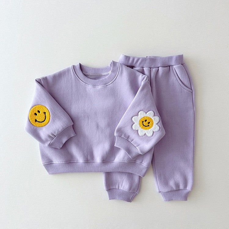 Baby Girls Kids Cartoon Pattern Knitted Crew Neck Casual Pullover Solid Color Pants Set-3