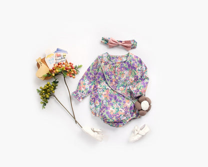 Baby Girl 1pcs Flower Pattern Long Sleeved Fashion Hot Selling Bodysuit Onesies &amp; Headband-3