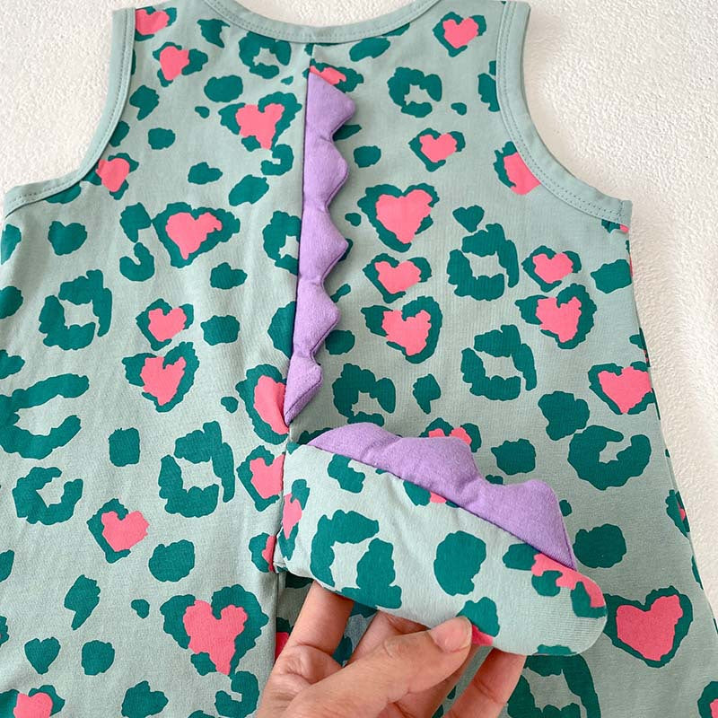 Summer New Arrival Baby Unisex Sleeveless Cute Dinosaur Design Heart Pattern Onesie-2