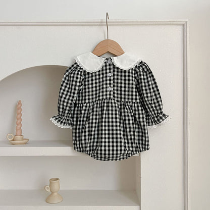 New Spring/Autumn Baby Black Plaid Onesies And Dress For Girls With Long Sleeves – Family Sister Matching Set-3