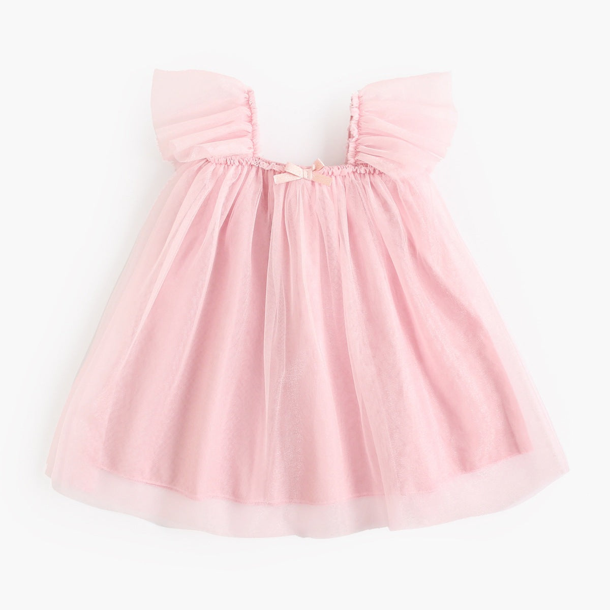 Summer New Arrival Baby Girls Holiday Solid Color Princess Square Neck Mesh Strap Dress-1