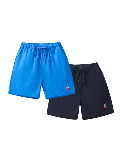 Boys Solid Soft Cotton Casual Style Shorts With Sailboat Logo-0