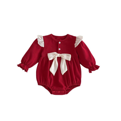 New Arrival Baby Girls Spring Long Sleeves Onesie With Bow-3