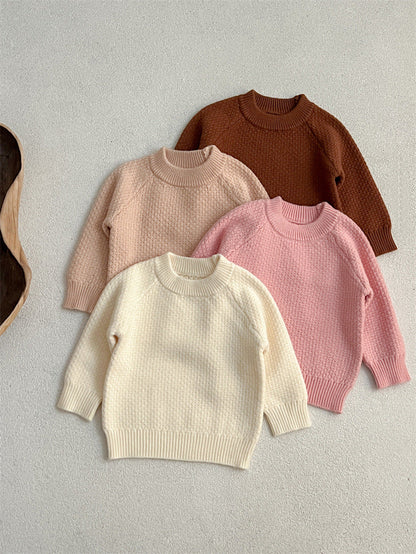 Baby Girl 4 Colors Solid Knitting Sweater Round Collar Pullover-6