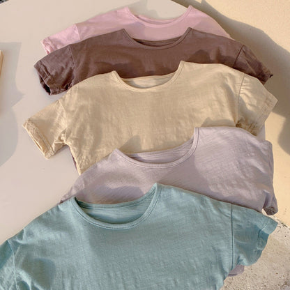 New Arrival Baby Kids Crew Neck Short Sleeves Solid Color Casual Breathable Top T-Shirt-8