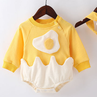 Baby Cartoon Egg Shape Design Long Sleeved Cute Bodysuit With Headband-2