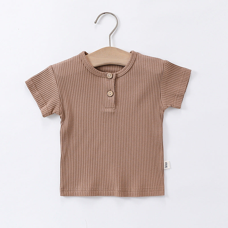 New Arrival Kids Unisex Crew Neck Short Sleeves Thin Solid Color Top Base T-Shirt-3