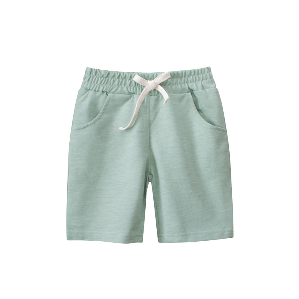 Boys Solid Color Green Soft Casual Style Shorts-3