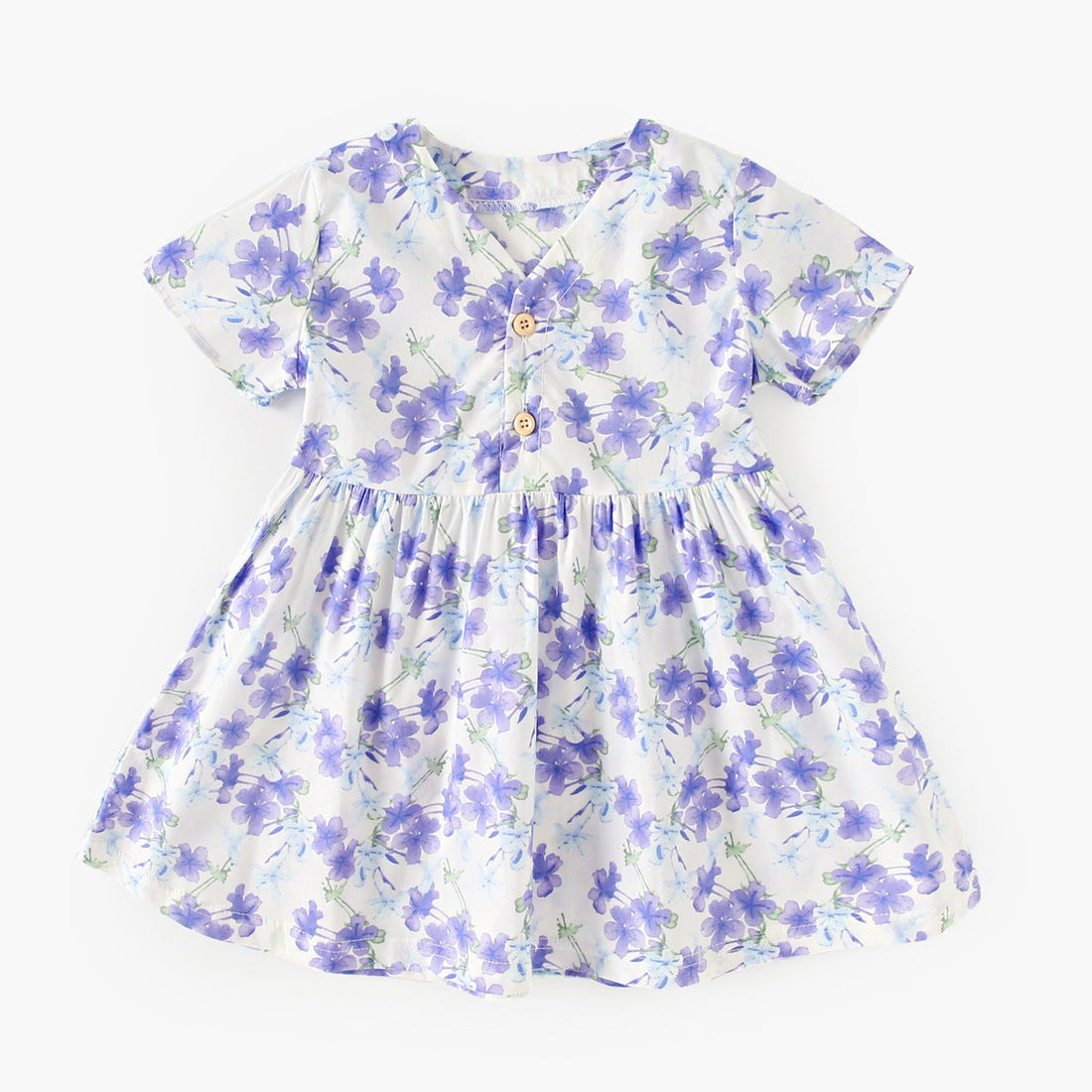 Summer New Arrival Baby Girls Elegant Floral Pattern Short Sleeves V Neck Dress-1