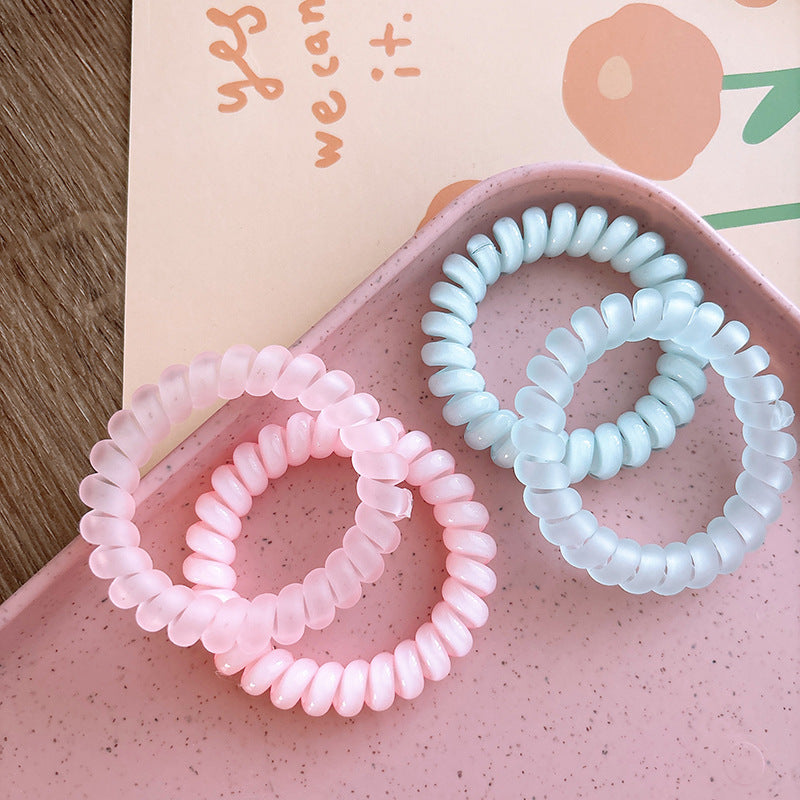 Sweet And Refreshing Matte Telephone Cord Style Hair Tie With High Elasticity  Set-3