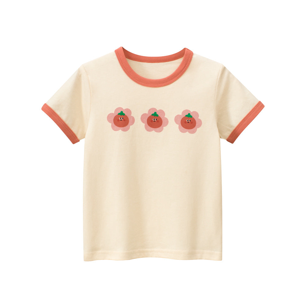 Fruit Flowers Cartoon Pattern Girls’ T-Shirt In European And American Style For Summer-3