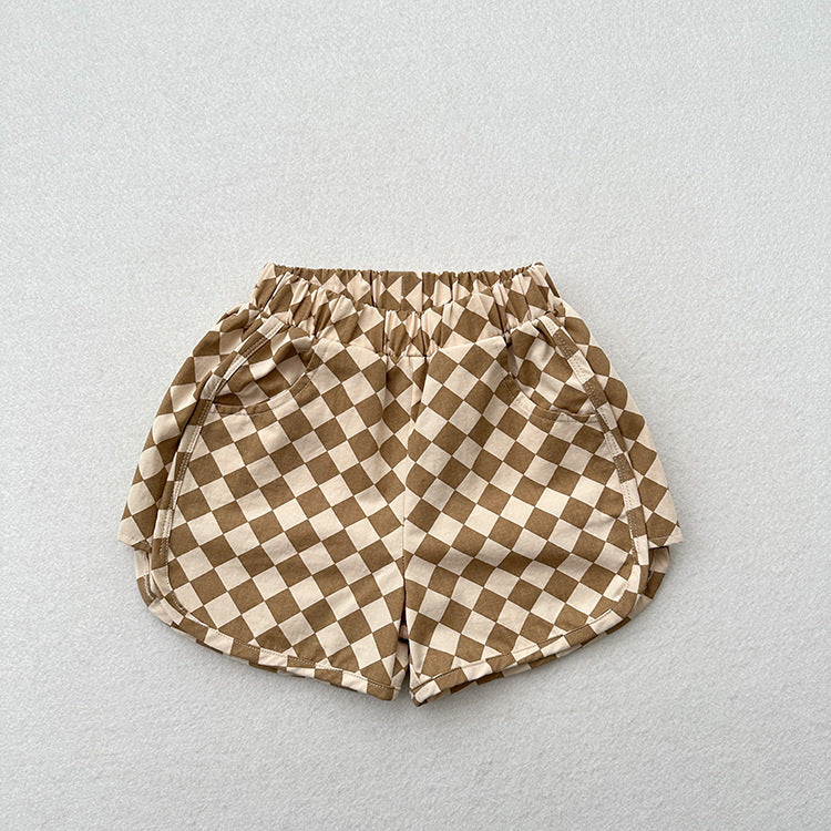 Summer New Arrival Unisex Argyle Geometric Pattern Cotton Shorts-1