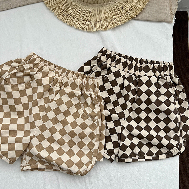 Baby Checkerboard Pattern Casual Summer Shorts-3