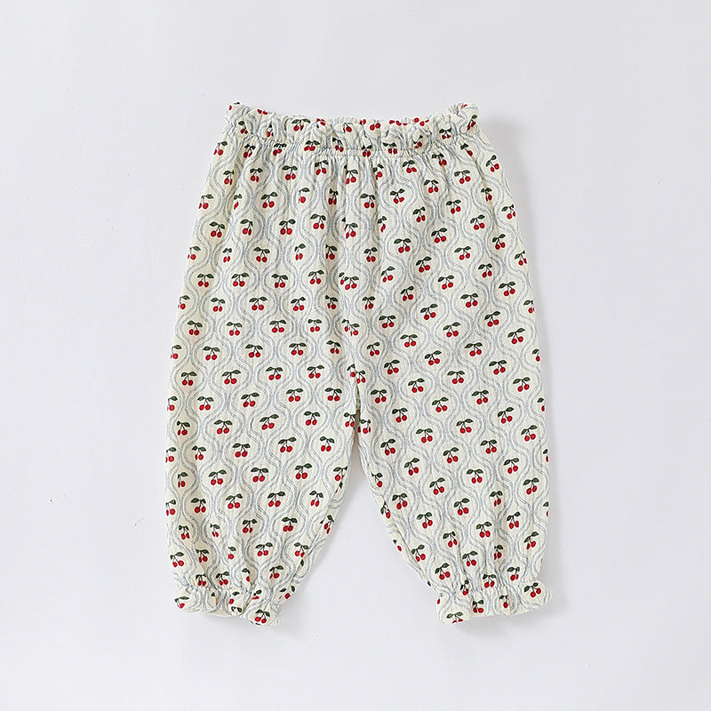 Children’s Summer Unisex Floral/Fruits/Animals Pattern Thin Breathable Pants – Home Kids Pajamas Trousers-3