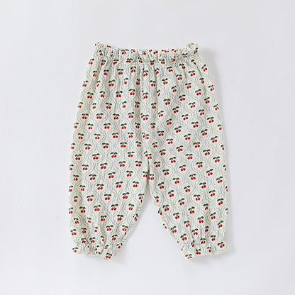 Children’s Summer Unisex Floral/Fruits/Animals Pattern Thin Breathable Pants – Home Kids Pajamas Trousers-3