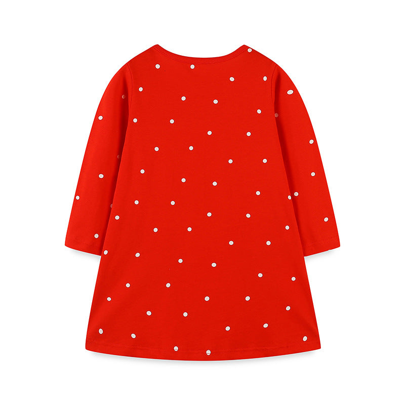 Girls’ European-American Style Floral/Polka Dots Cartoon Pattern Dress-5