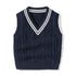 Baby Crochet Knitting Pattern Striped V-Neck Design College Style Sleeveless Vest Sweater-3