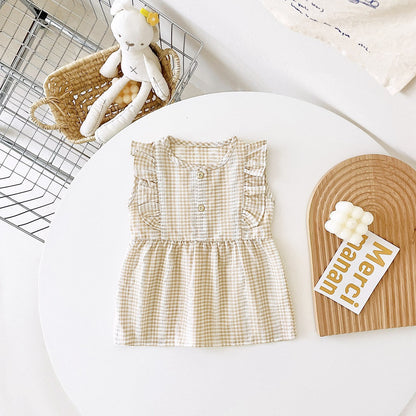 New Arrival Summer Baby Girls Plaid Sleeveless Cotton Dress-1