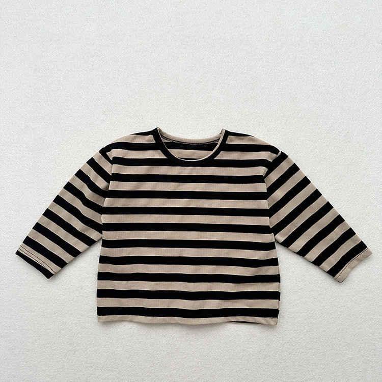 Spring Baby Kids Unisex Vintage Striped Crew Neck Long Sleeve Shirt-3