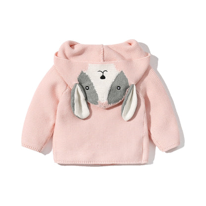 Baby Solid Color Cartoon Design Hooded Knitted Fashion Cardigan-3