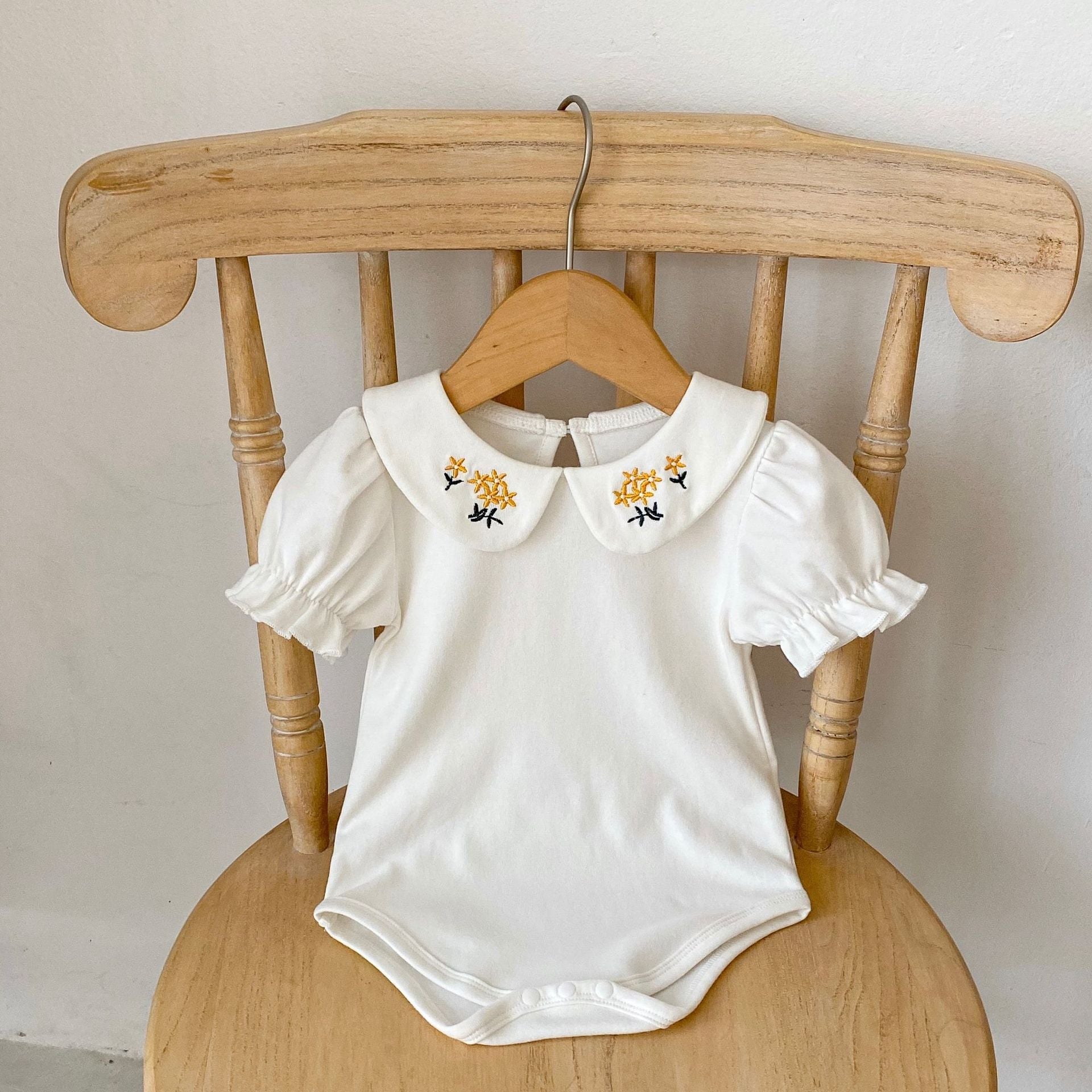 Baby Girl Embroidered Design Lapel Simple Style Onesies-2