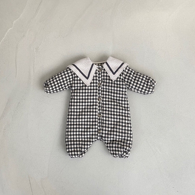 Baby 1pcs Plaid Pattern Lapel Design Quilted Warm Rompers-2