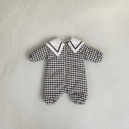 Baby 1pcs Plaid Pattern Lapel Design Quilted Warm Rompers-2