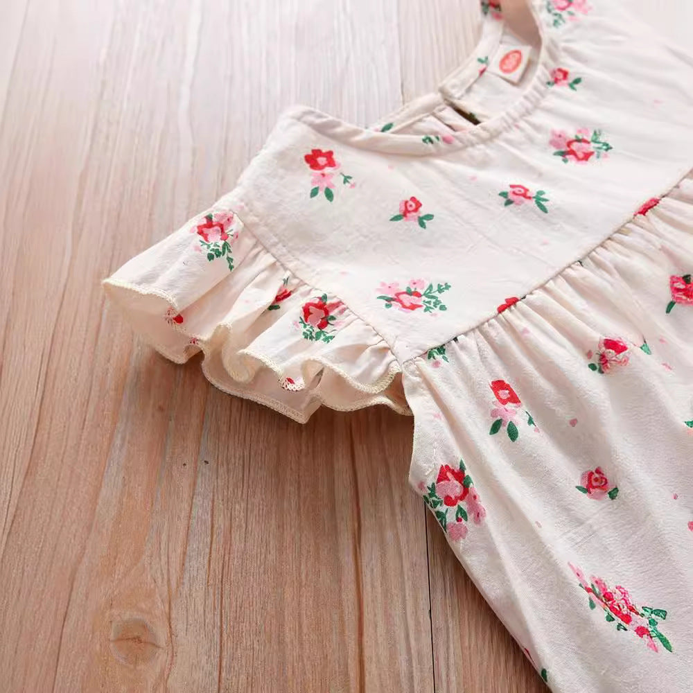 Summer Baby Kids Girls Fly Sleeves Floral Print Sweet Princess Dress-3