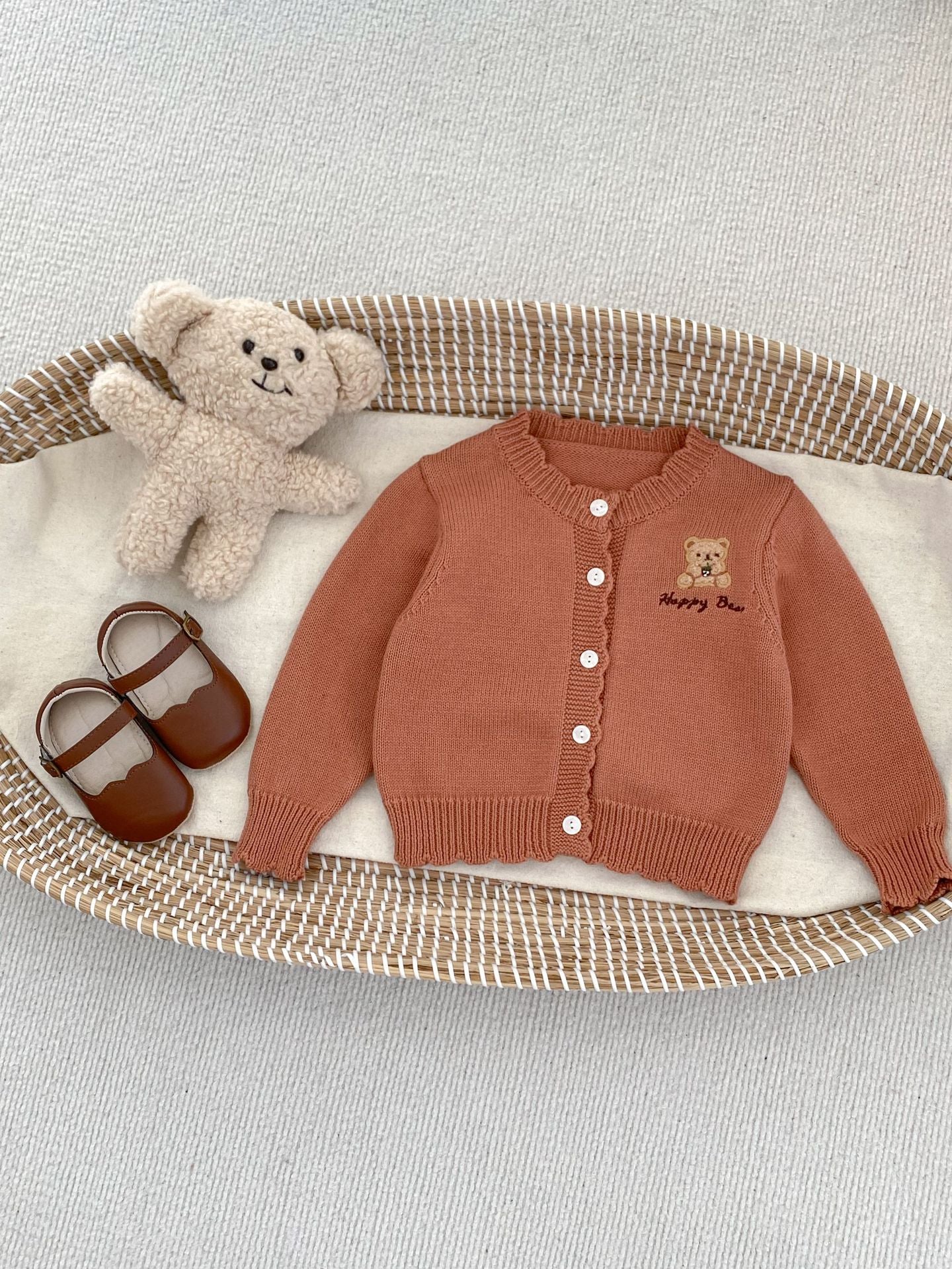 Children’s Knitted Teddy Bear And Wreath Cardigan For Spring – Boys And Girls Sweater For Baby Clothing-2