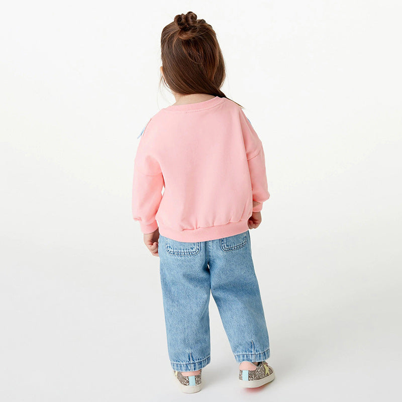 Baby Girl Cartoon Patched Pattern Solid Color Cute Hoodie-3