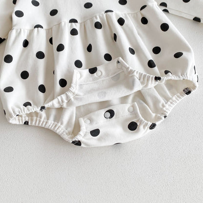 Spring New Arrival Baby Long Sleeves Black Polka Dots Onesie For Girls-3