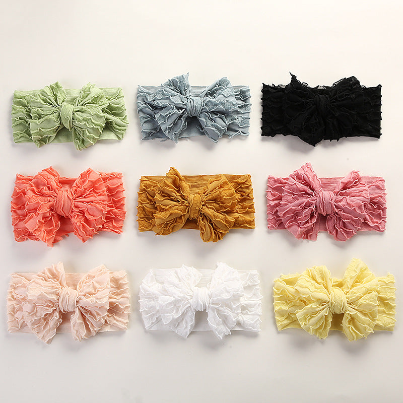 Baby Solid Color Elastic Handmade Big Bow Headband-0