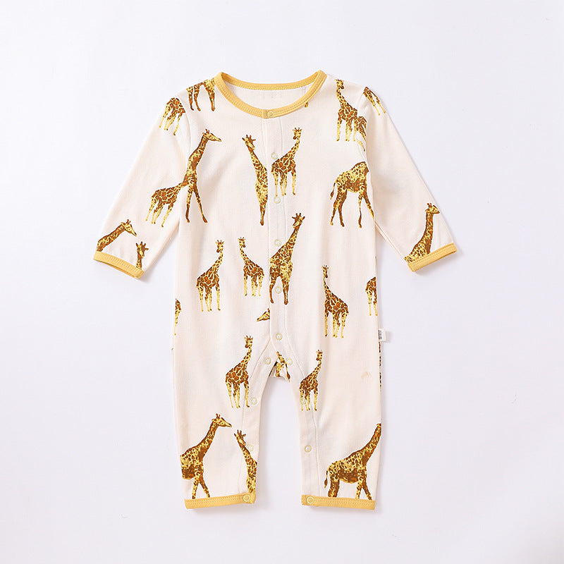 Baby Animal Print Pattern Full Button Design Cotton Romper-3