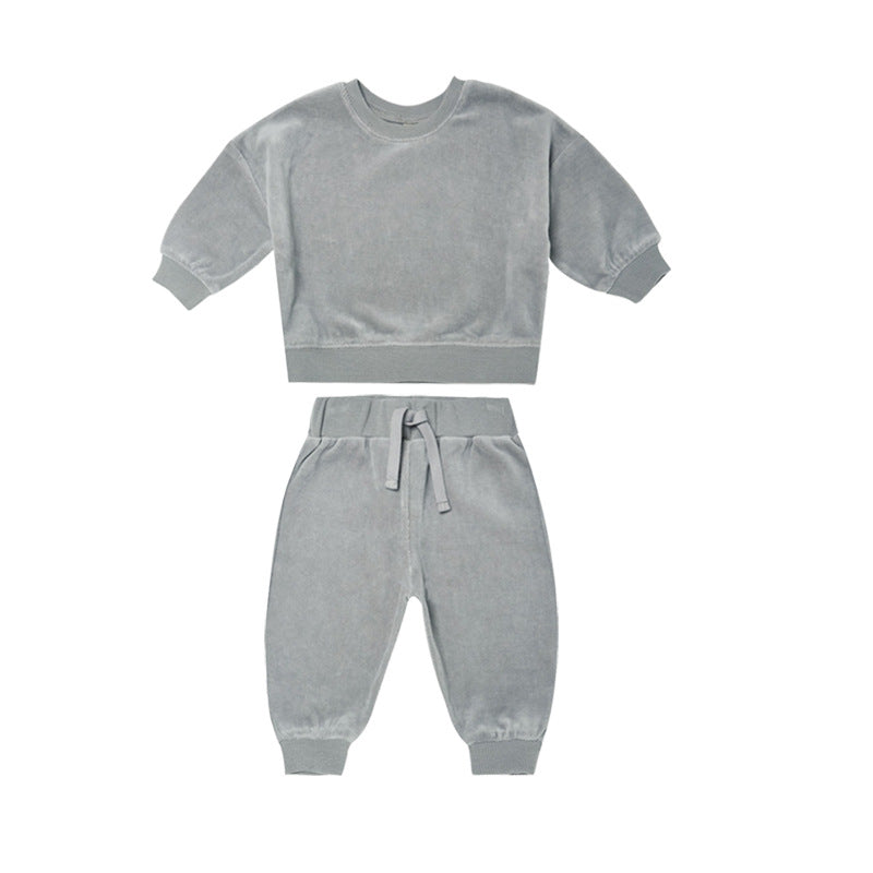 Baby 1pcs Solid Color Soft Cotton Hoodie Combo Trousers Autumn Outfit Sets-3