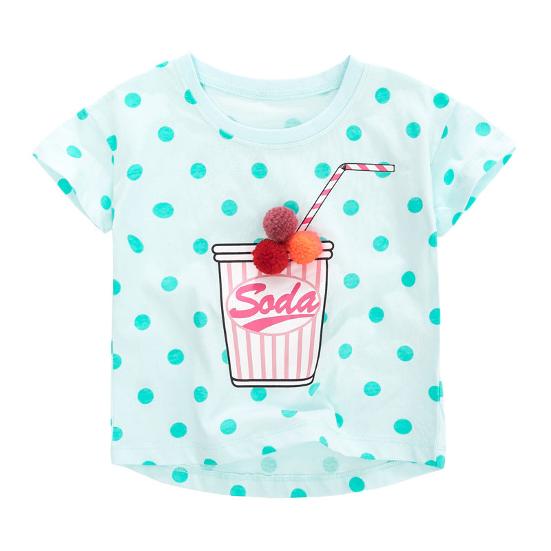 Girls’ Polka Dots Soda Print T-Shirt In European And American Style For Summer-3