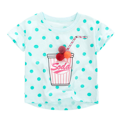 Girls’ Polka Dots Soda Print T-Shirt In European And American Style For Summer-3