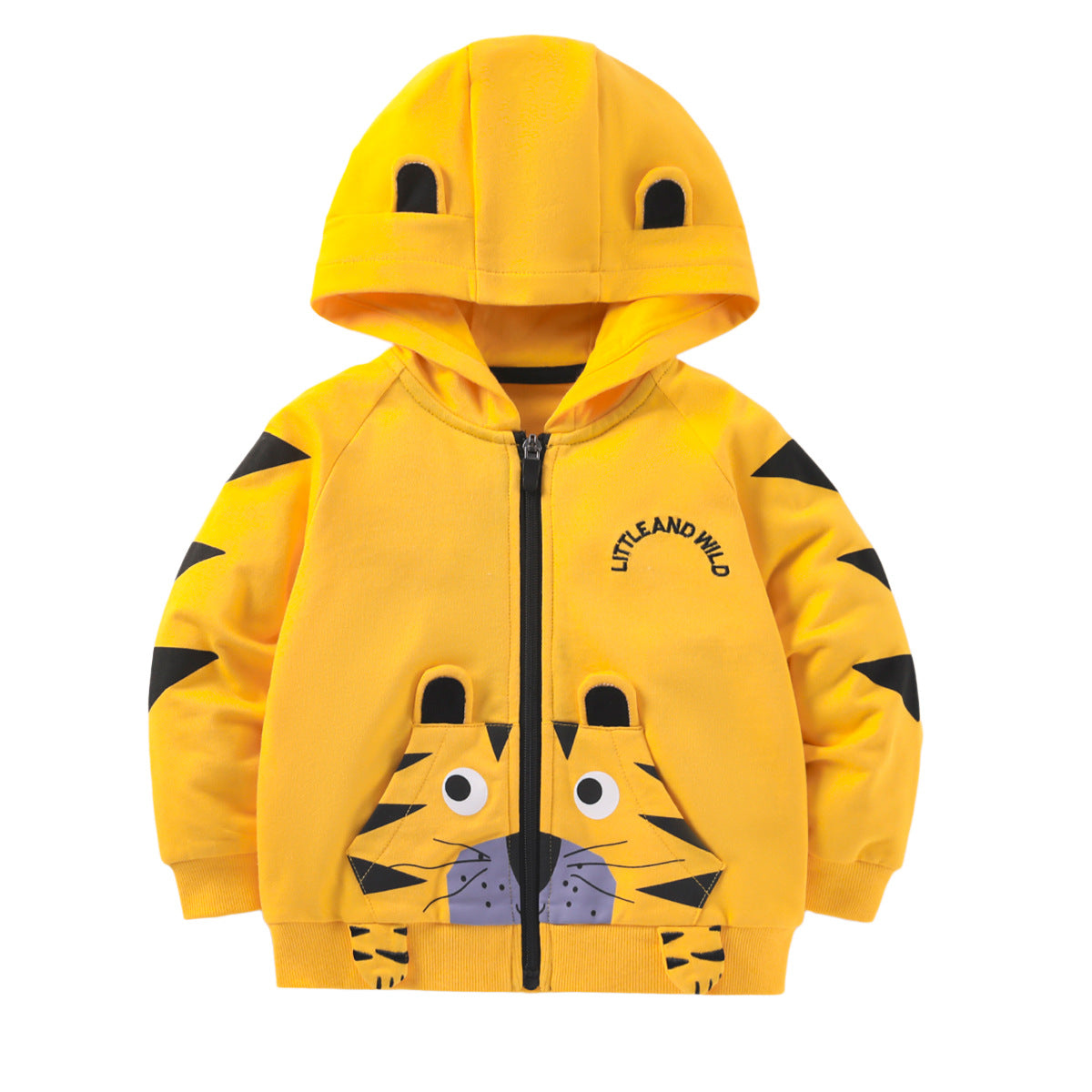 Baby Boy Cartoon Tiger Graphic Zipper Front Design Cotton Coat-0