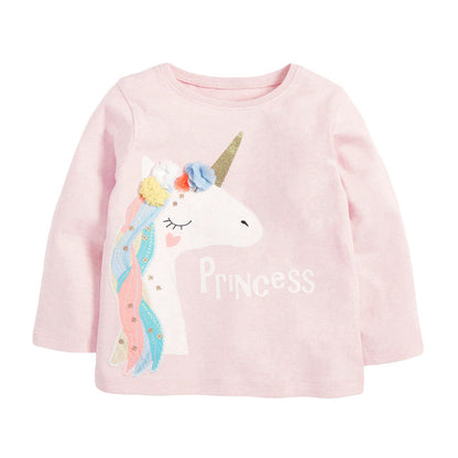 Kids Girls Floral Unicorn Cartoon Pattern Princess Pullover Clothing Sweatshirt-0