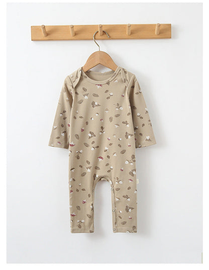 Baby Print Pattern Envelope Neckline Long Sleeved Soft Rompers Home Clothes-3