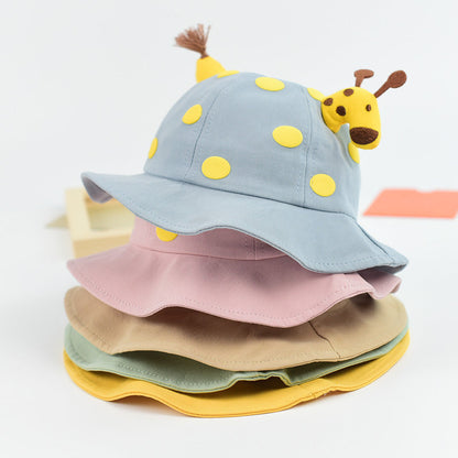 Baby Solid Color Animal Print Design Sunshade Bucket Hats-3