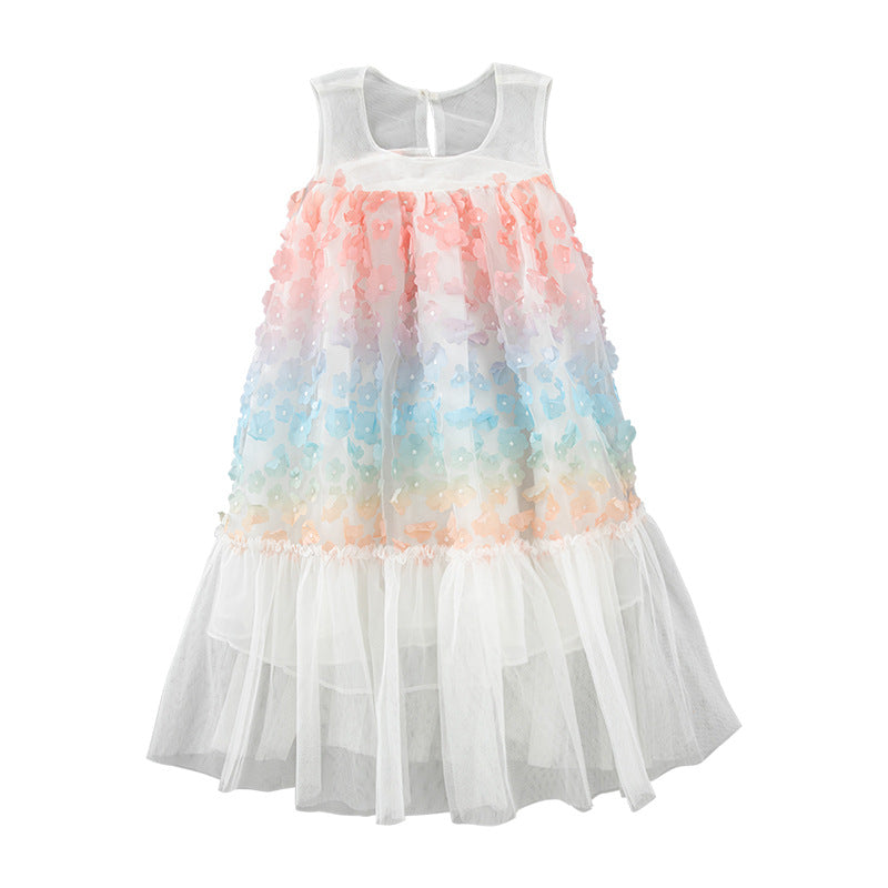 Baby Girl Colorful Lace Pattern Patchwork Design Sleeveless Vest Dress-3