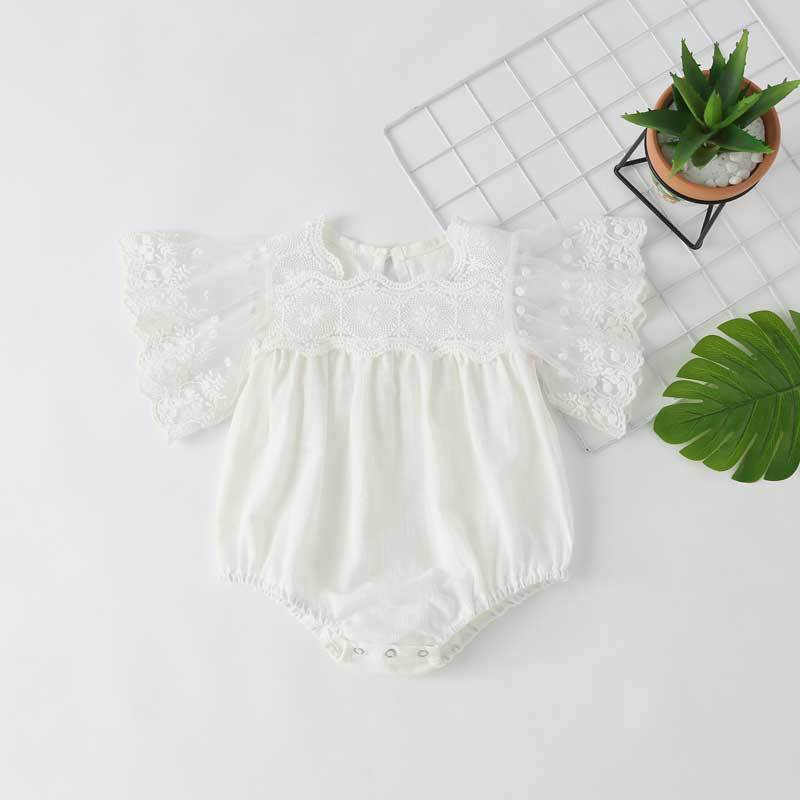 Baby Girl Lace-Sleeved Combo Lace-Collared Solid Onesies-3