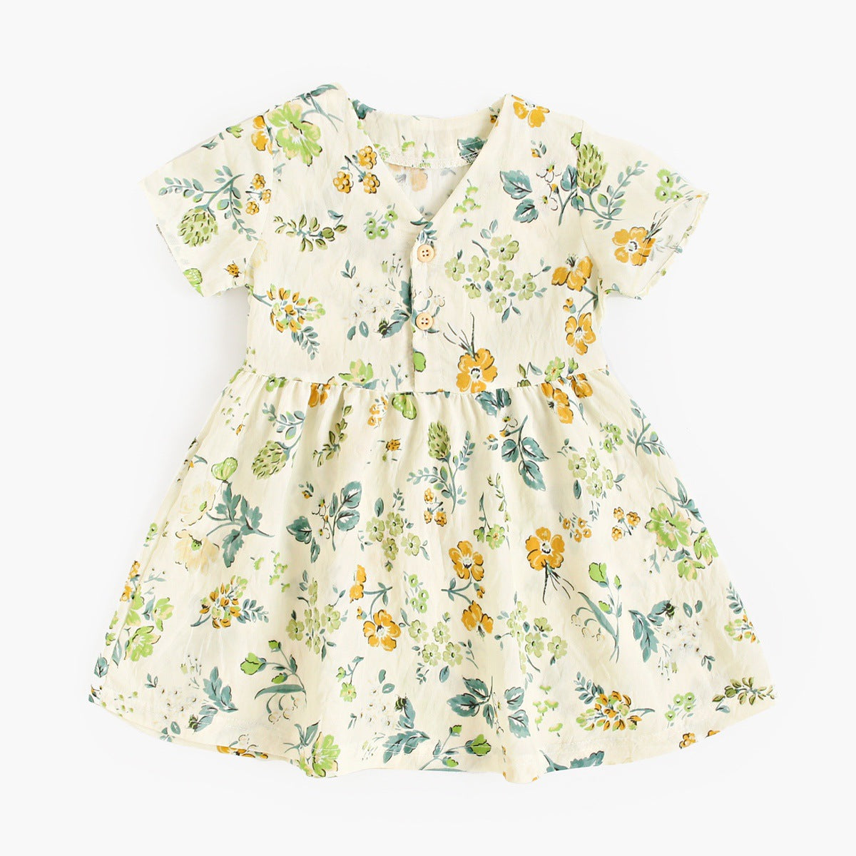 Summer New Arrival Baby Girls Casual Floral Print Short Sleeves V Neck Dress-2