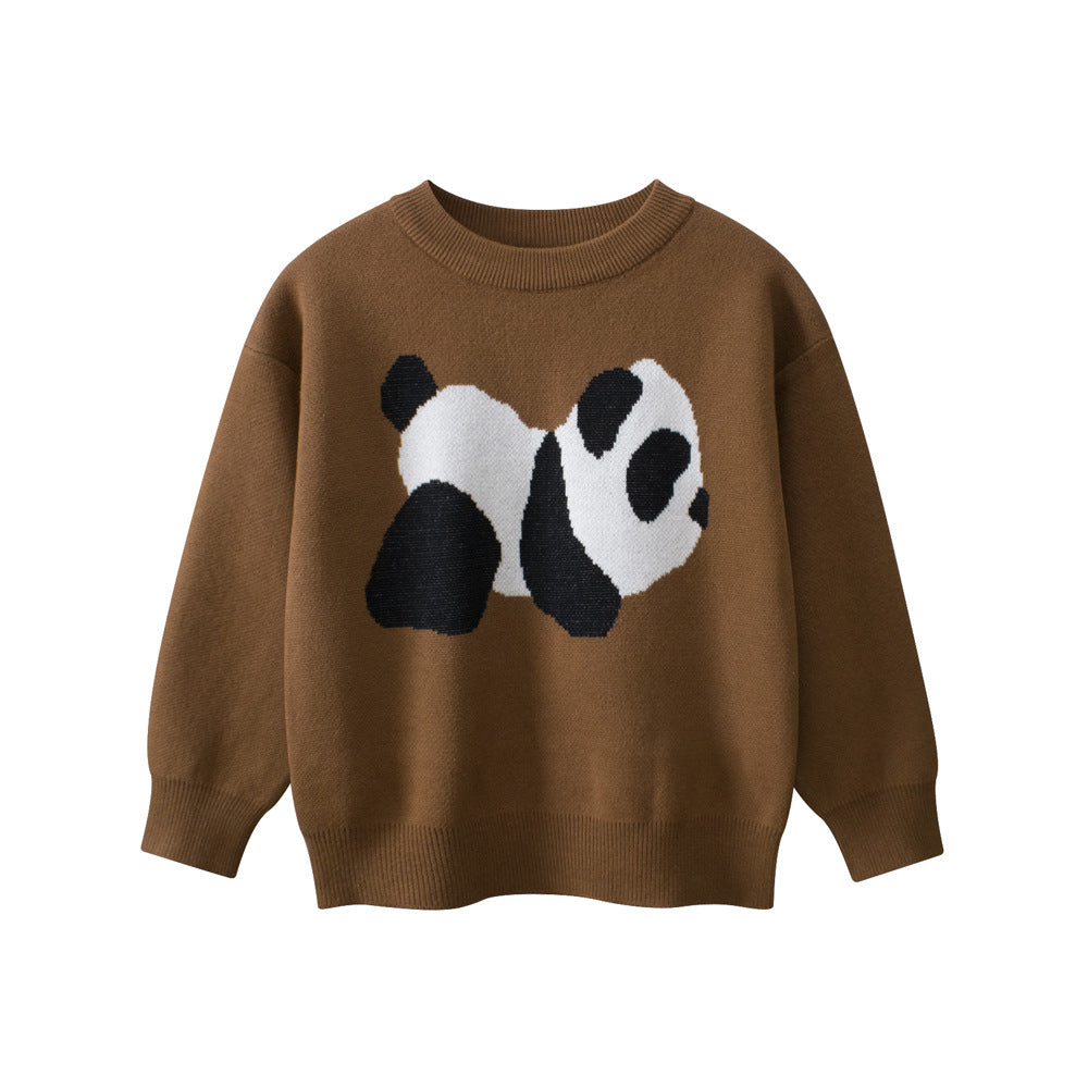 Baby Boy Kids Panda Pattern Crew Neck Long Sleeves Knitwear Pullover-2