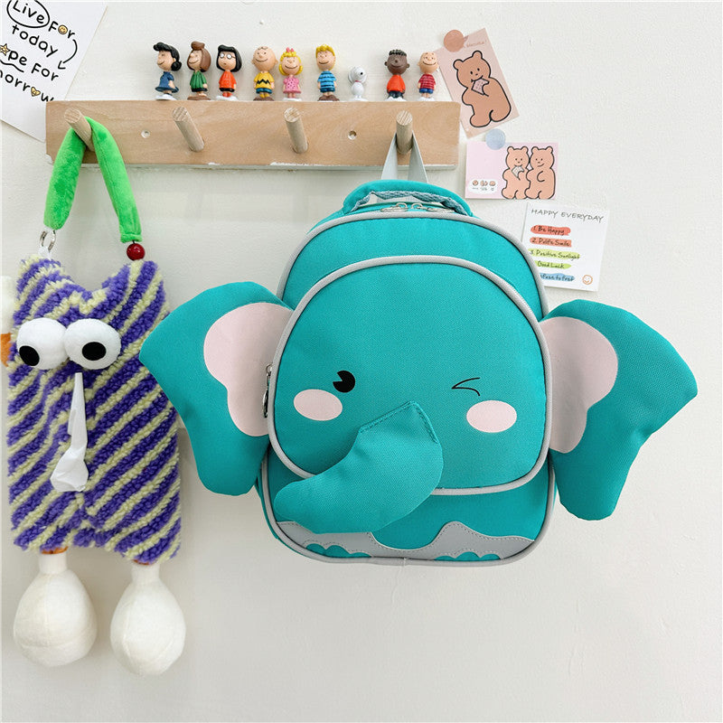 Adorable Cartoon Elephant Design Canvas Backpack For Kindergarten Kids-1