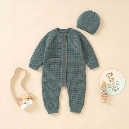 Baby Solid Color Full Button Design Knit Hot Selling Rompers-2